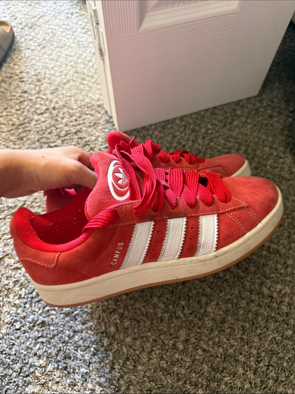 Red adidas campus shoes